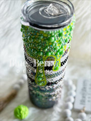 Drip Green Ready to Ship Rhinestone Tumbler Glass Rhinestones 30oz