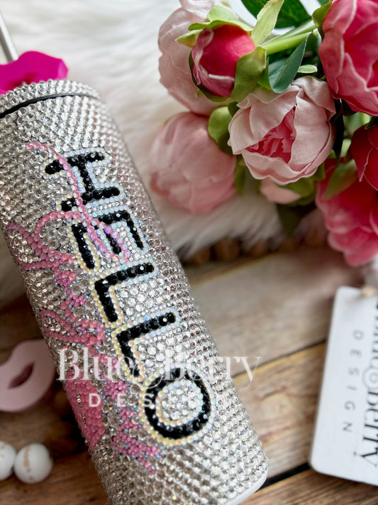 Hello Gorgeous Pink Kiss GLASS Rhinestone Tumbler 20oz