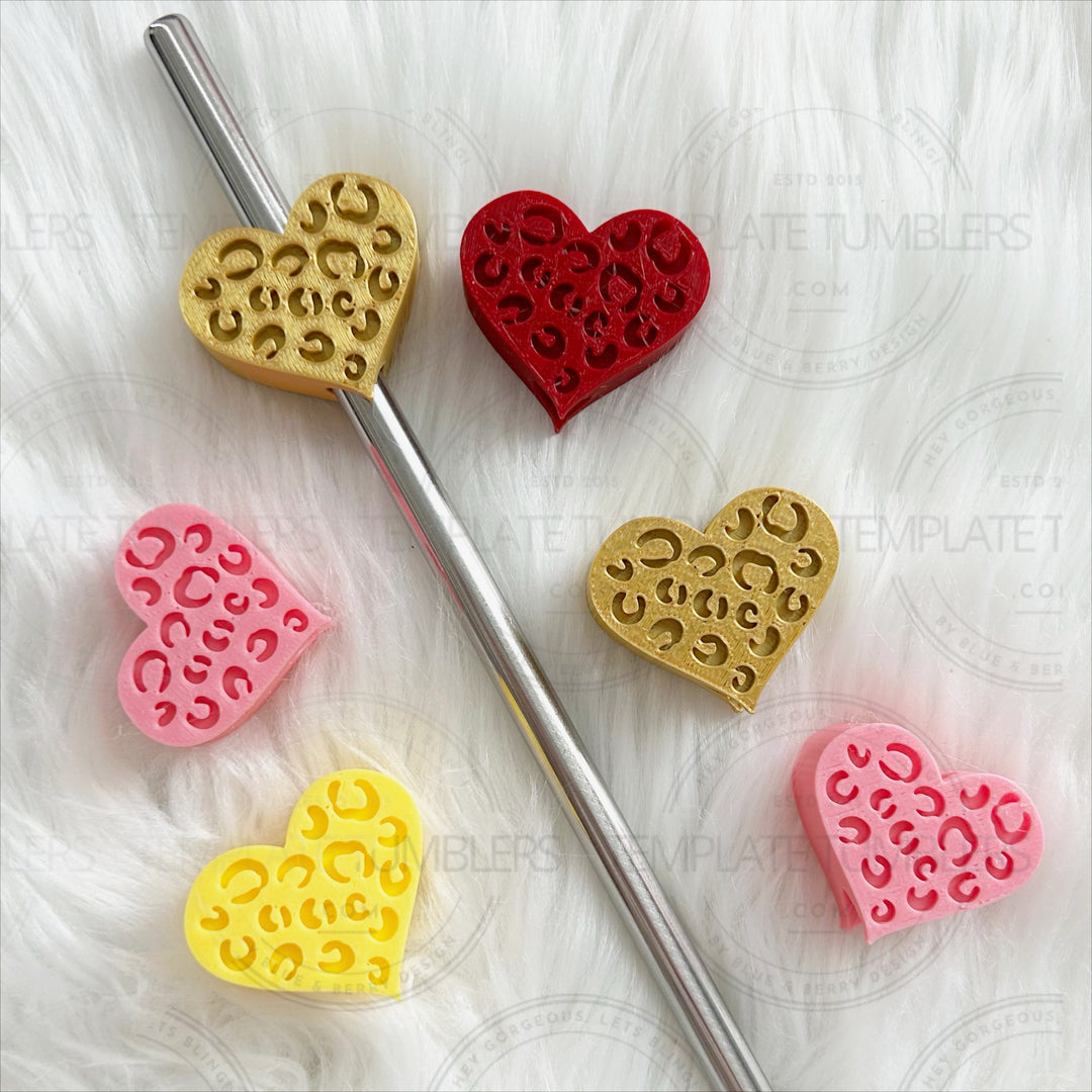 Leopard Heart Straw Topper