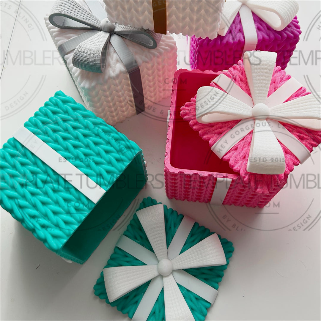 Knitted Box Teal/White Bow