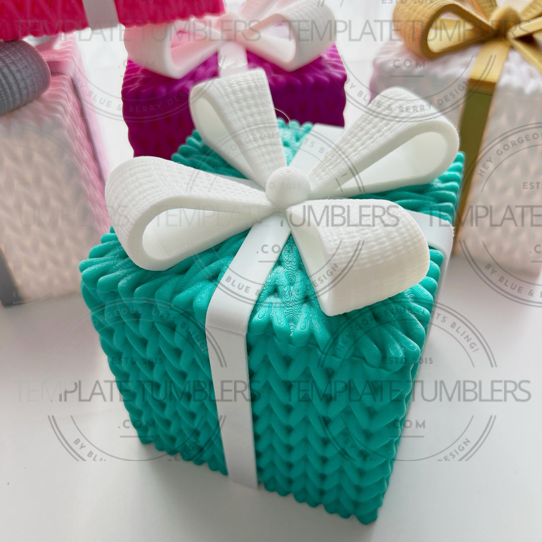 Knitted Box Teal/White Bow