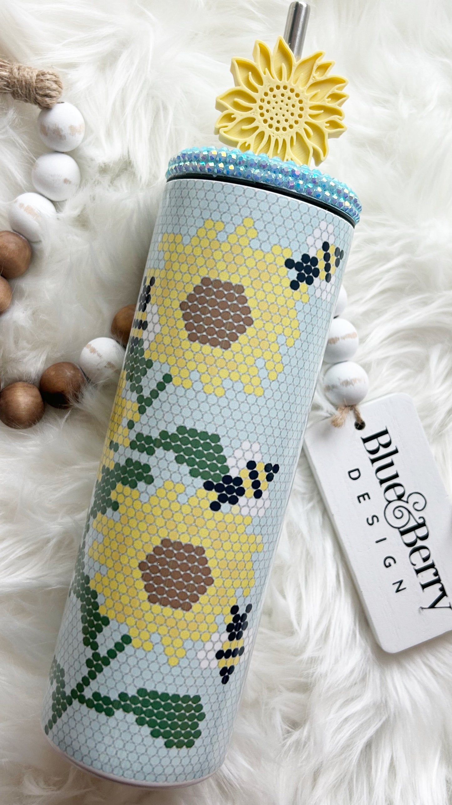 Sunflower with Bees Blue Template Tumbler